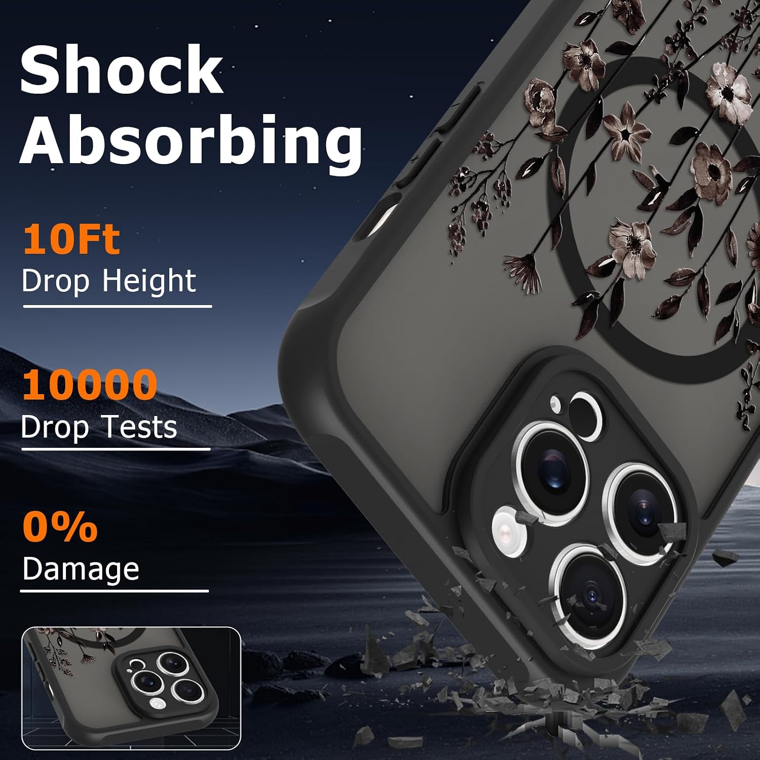 Magnetic for iPhone 14 Pro Max Case for Women, Black Floral image 4