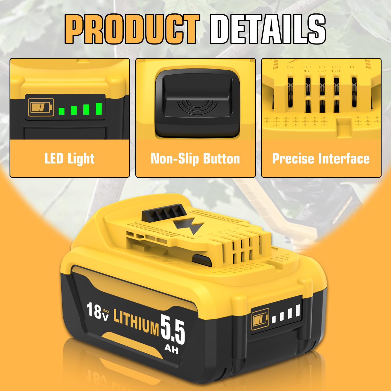 2X 5.5Ah Remplacement pour Dewalt Batterie 18V Compatible mit DCB184 | DCB182 DCB180 DCB200 DCB181 DCB201 DCB204 avec Indicateur LED pour Outils Électriques sans Fil Chantier Bricolag