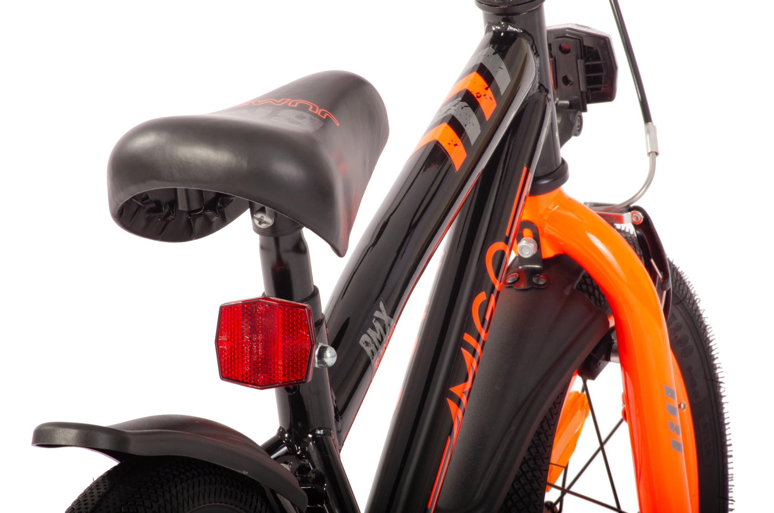 AMIGO BMX Jump – Bicicleta infantil para niños – 12 pulgadas – con freno de contrapedal y freno en V y ruedas estabilizadoras – a partir de 3 – 4 años – Negro/Naranja