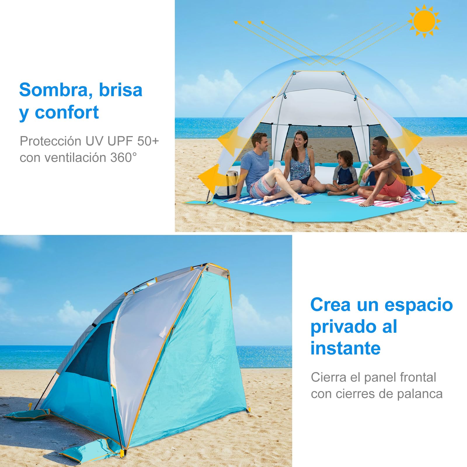 WolfWise Tienda de Playa Portátil para 3 Personas, Sombrilla UPF 50+, con Suelo Extensible