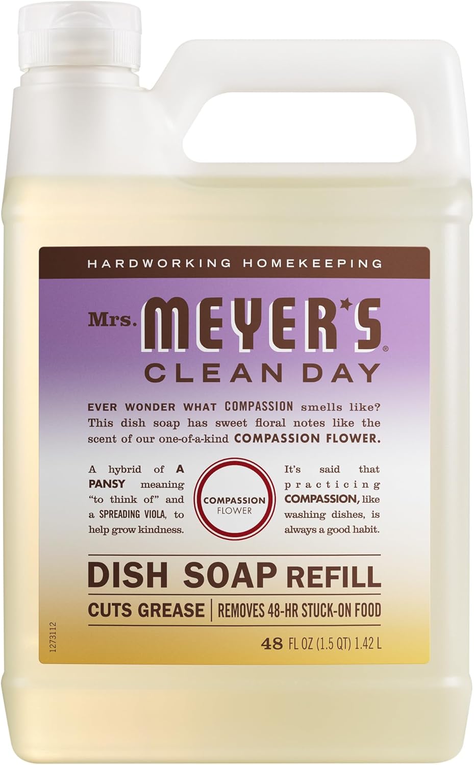 MRS. MEYER’S CLEAN DAY Liquid Dish Soap Refill, Compassion Flower, Packaging May Vary, 48 fl. oz