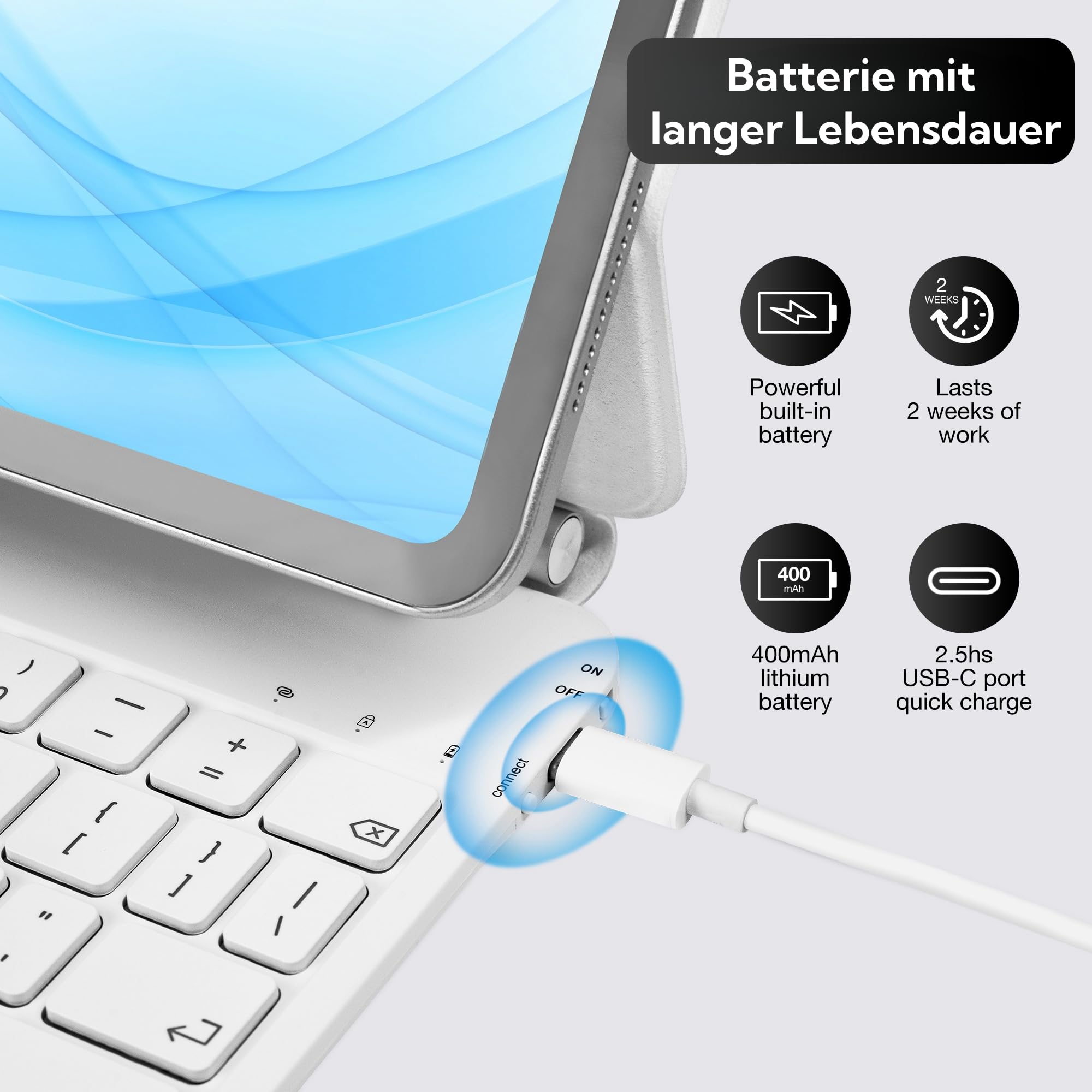 Magic Keyboard - Funda magnética para iPad Pro de 12,9 pulgadas (3ª, 4ª, 5ª, 6ª generación) y Air de 13" (M3/M2), teclado magnético con panel táctil, iluminación y disposición alemana QWERTZ
