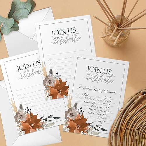 Miniatura 6 de Canopy Street Invitaciones de relleno floral de otoño indie, 25 invitaciones de otoño con sobres blancos, invitación de despedida de soltera de