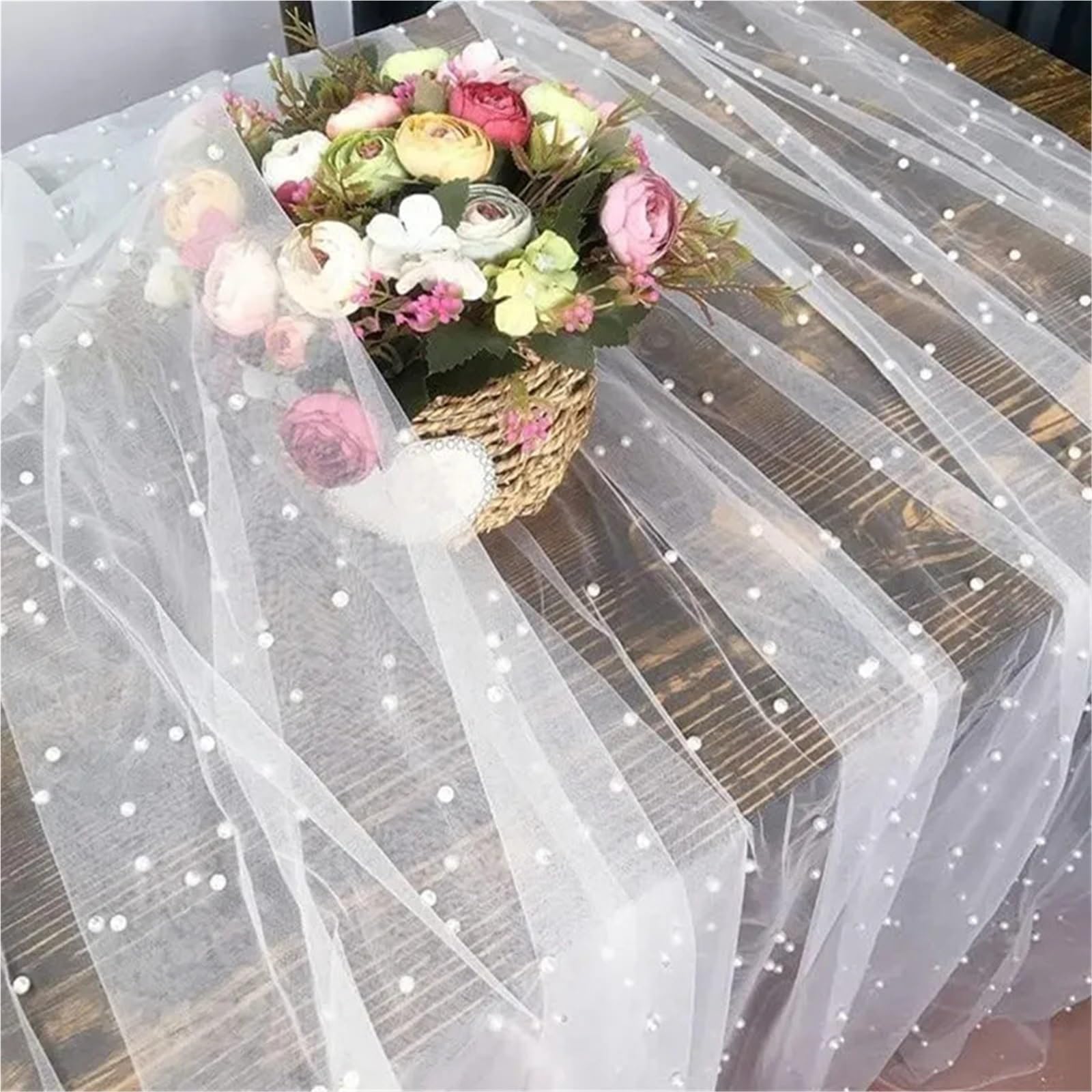 Camino de Mesa Gasa perlada, decoración Comedor Boda, Velo Novia, Mantel Antiarrugas for Fiesta y Postre, 3 uds para Decoracion(Light Brown)