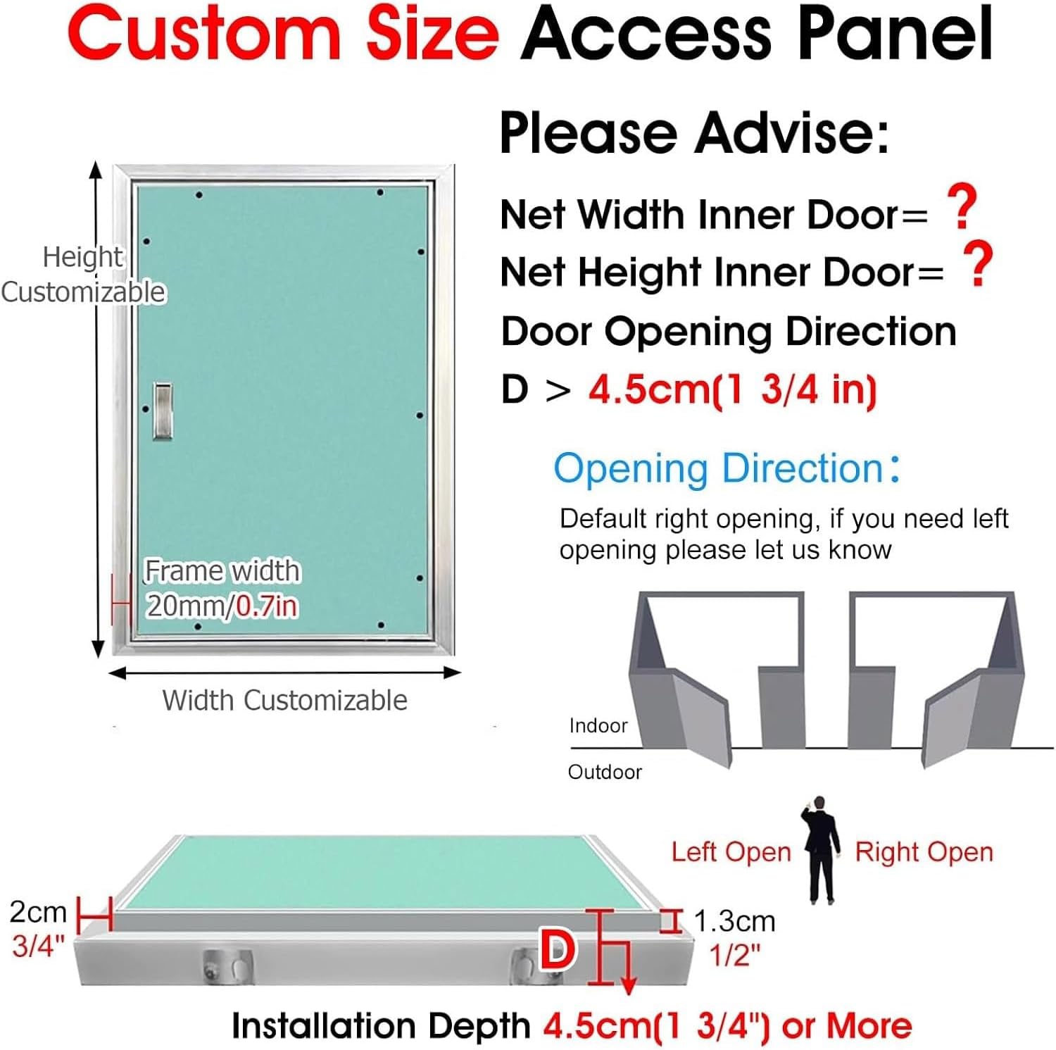 Large Aluminum Frame Gypsum Inspection Door, Recessed Concealed Door with Handle & Lock, Paintable Drywall Access Panel for Plumbing Electricity HVAC(27.5 * 59in/70 * 150cm)