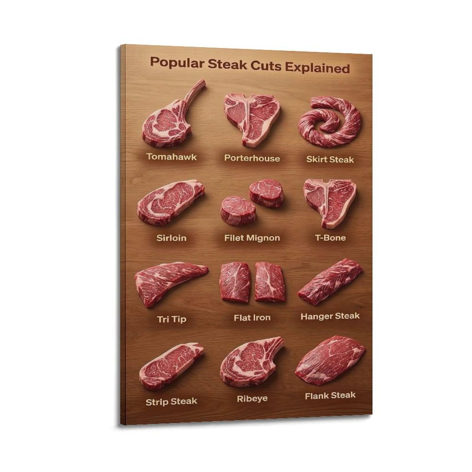 OKAHYS Popular Steak Cuts Explained Artwork Poster Decorative Painting Canvas Wall Artworks Picture 20x30inch(50x75cm)
