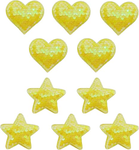 Xeahung 10 parches de corazón y estrella, parches de estrellas rosas para coser, parches de corazón con purpurina para ropa, vestido, sombrero,