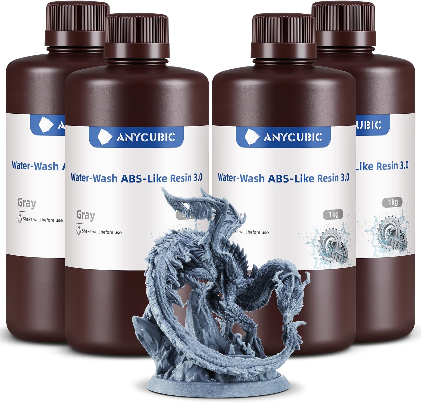 - Water Washable ABS-Like Resin 3.0 Bundle, 3D Printer Resin, High Toughness and High Precision, Easy to Post-Process, Low Odor, Wide Compatibility for All LCD 3D Printers (Grey, 4kg)