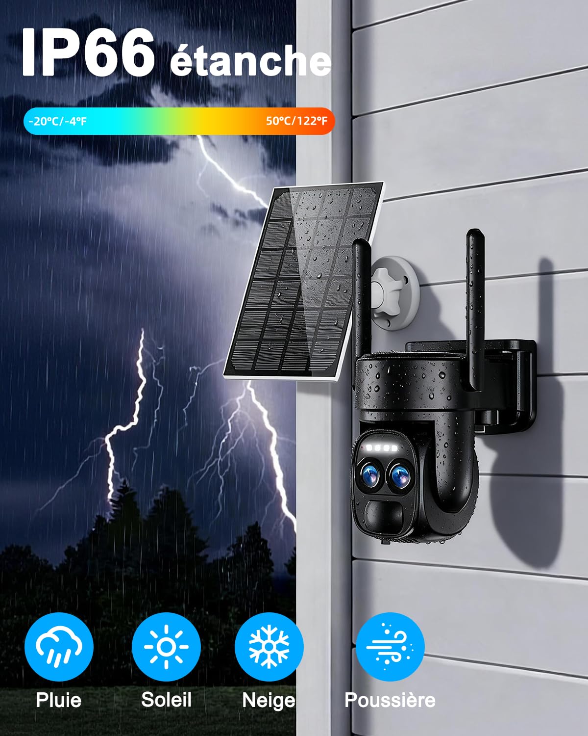 Abiso 4K - Telecamera di sorveglianza WiFi esterna senza fili, batteria a pannello solare, 360° PTZ, camera esterna/interna, 2,4 G/5 GHz, doppia lente, visione notturna, colore: audio bidirezionale
