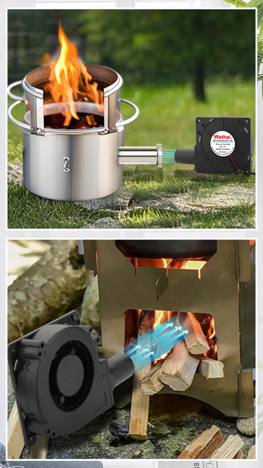 Wathai 120mm x 32mm USB Radiallüfter Gebläse Lüfter Turbinen mit Drehzahlregler für PC, Aufblasen, Kaminofen, BBQ Picknick, Growzelt, 3D Druck, Kühlung Lüfter für Haushaltsgeräte mit Rohr