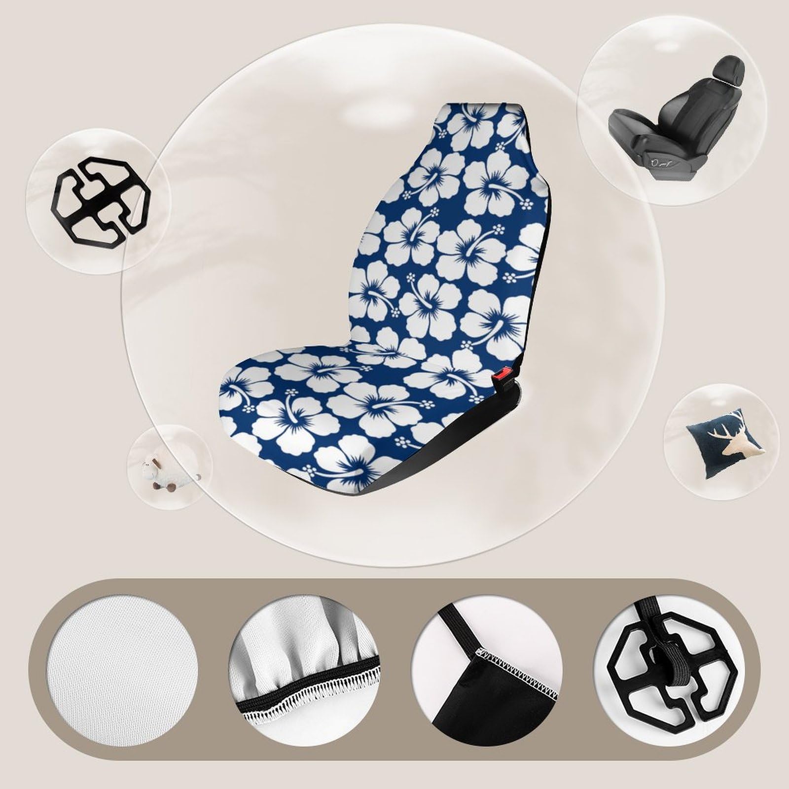 Funda para asiento delantero de coche, diseño de flores, estilo hawaiano, protector universal para asiento de coche