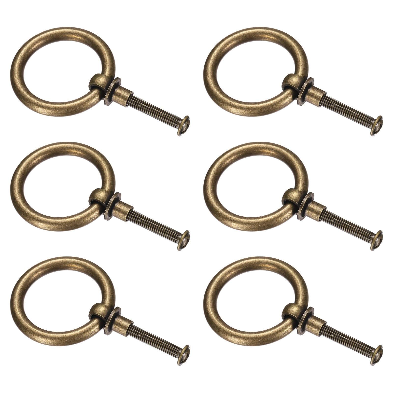 sourcing map 6Pcs 1.38 Inch Brass Drawer Pulls and Knobs Cupboard Cabinet Drawer Rings Pulls Knob with Screws for Dresser Cabinet Closet Cupboard, Bronze
