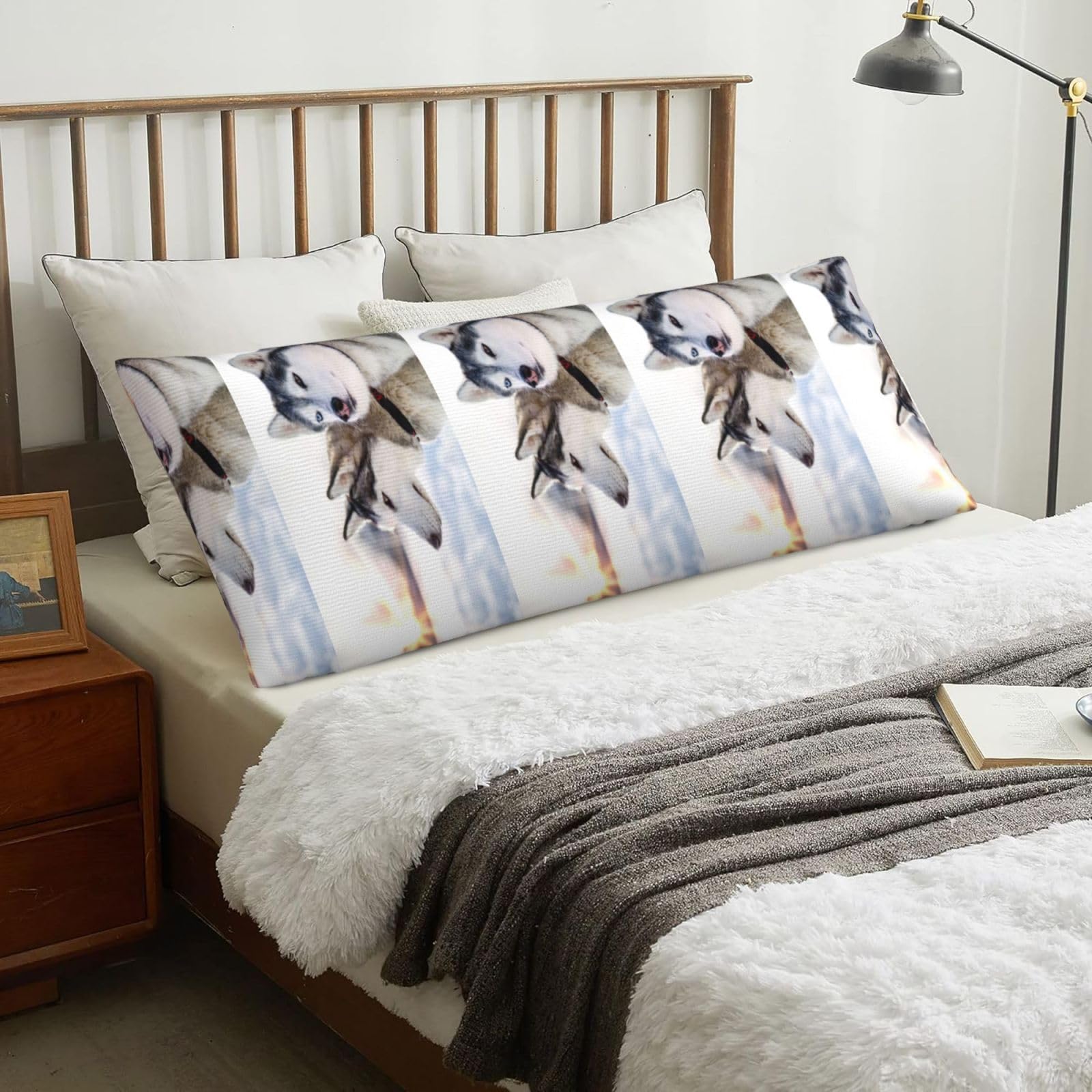 Two Siberian Husky Dogs, Body Pillow Cover with Zipper,Long Body Pillowcase 20 x 60 in