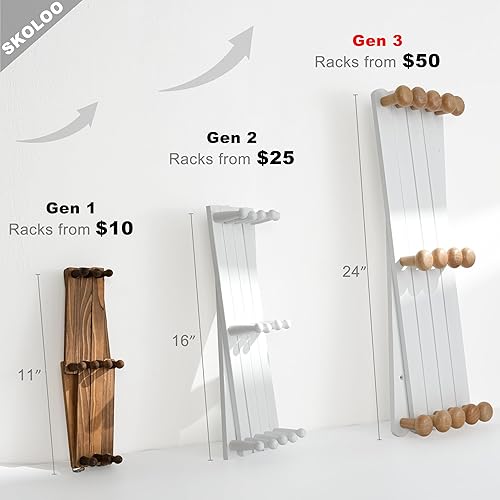 Miniatura 5 de SKOLOO Perchero de madera para sombreros de pared, colgador de pared grande de acordeón, moderno, ampliable, para colgar sombreros de pared de