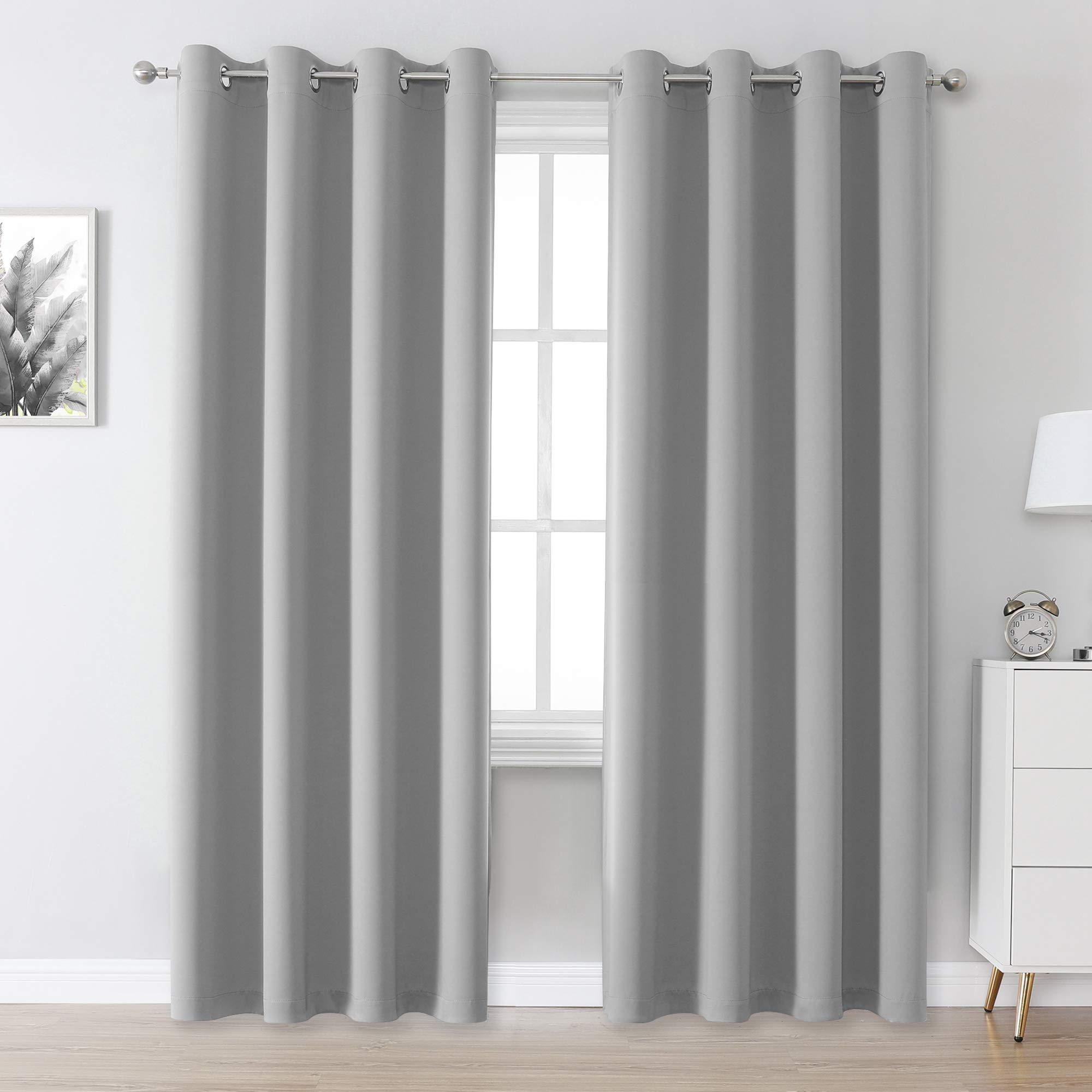 DUALIFE Ultimate Gray Blackout Curtain Panels/Drapes for Living Room 96 inch Length Solid Energy Efficient Room Darkening Bedroom Curtains Thermal Insulated Grommet Top 52x96 inch
