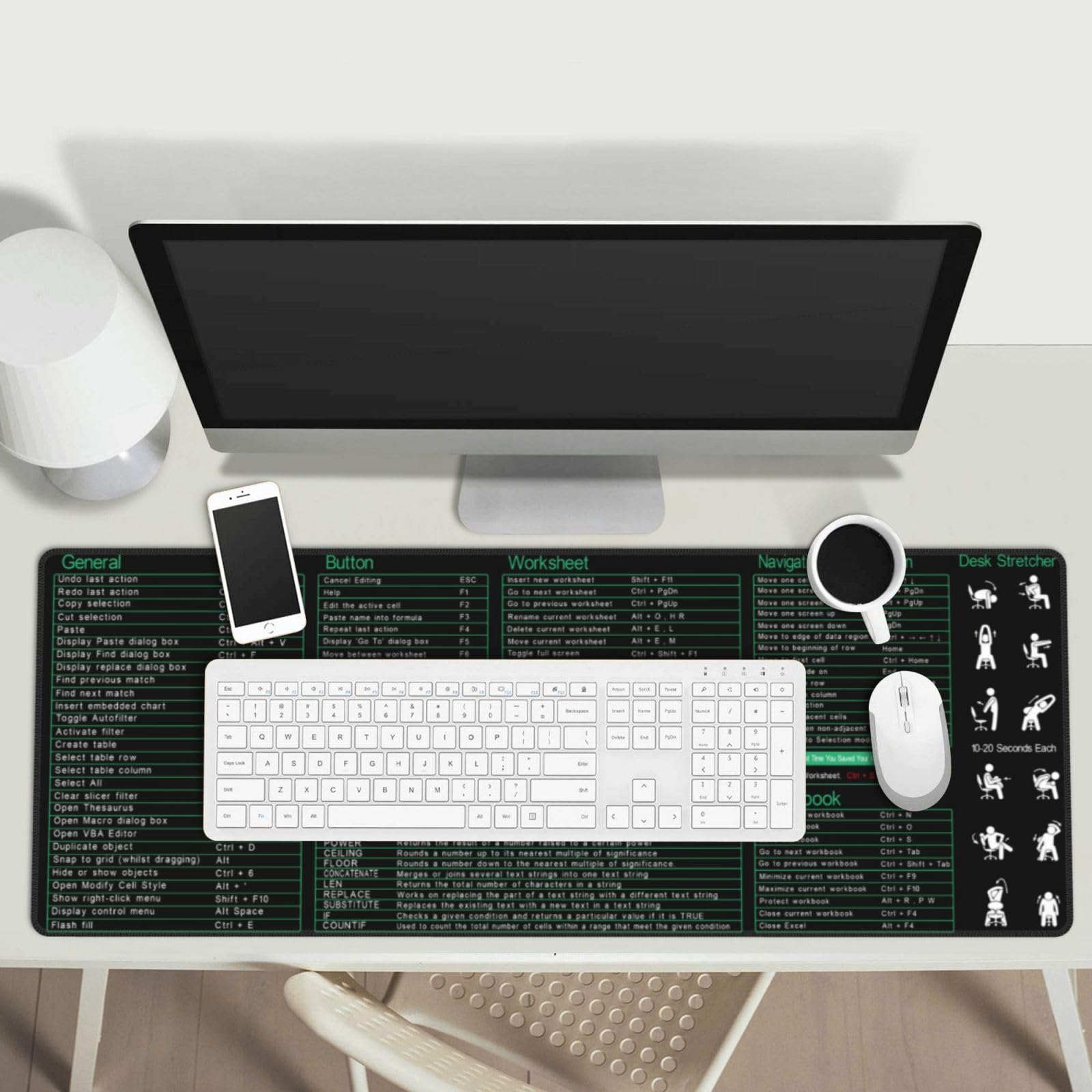 Excel Shortcuts Keys - Alfombrilla para mouse (31.5 x 11.8 pulgadas, XL, bordes cosidos antideslizantes, de goma)
