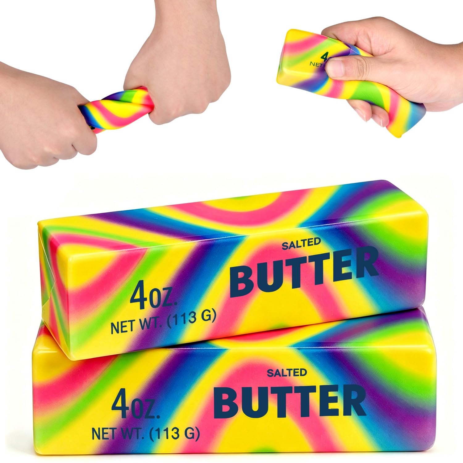 2Pcs Rainbow Butter Squishy, Butter Squishy Stress Ball, Slow Rebound Squishy Butter Stick , Soft Stress Relief Sensory Squeeze Fidget Toys , For Kids Adults Office Home Relaxation