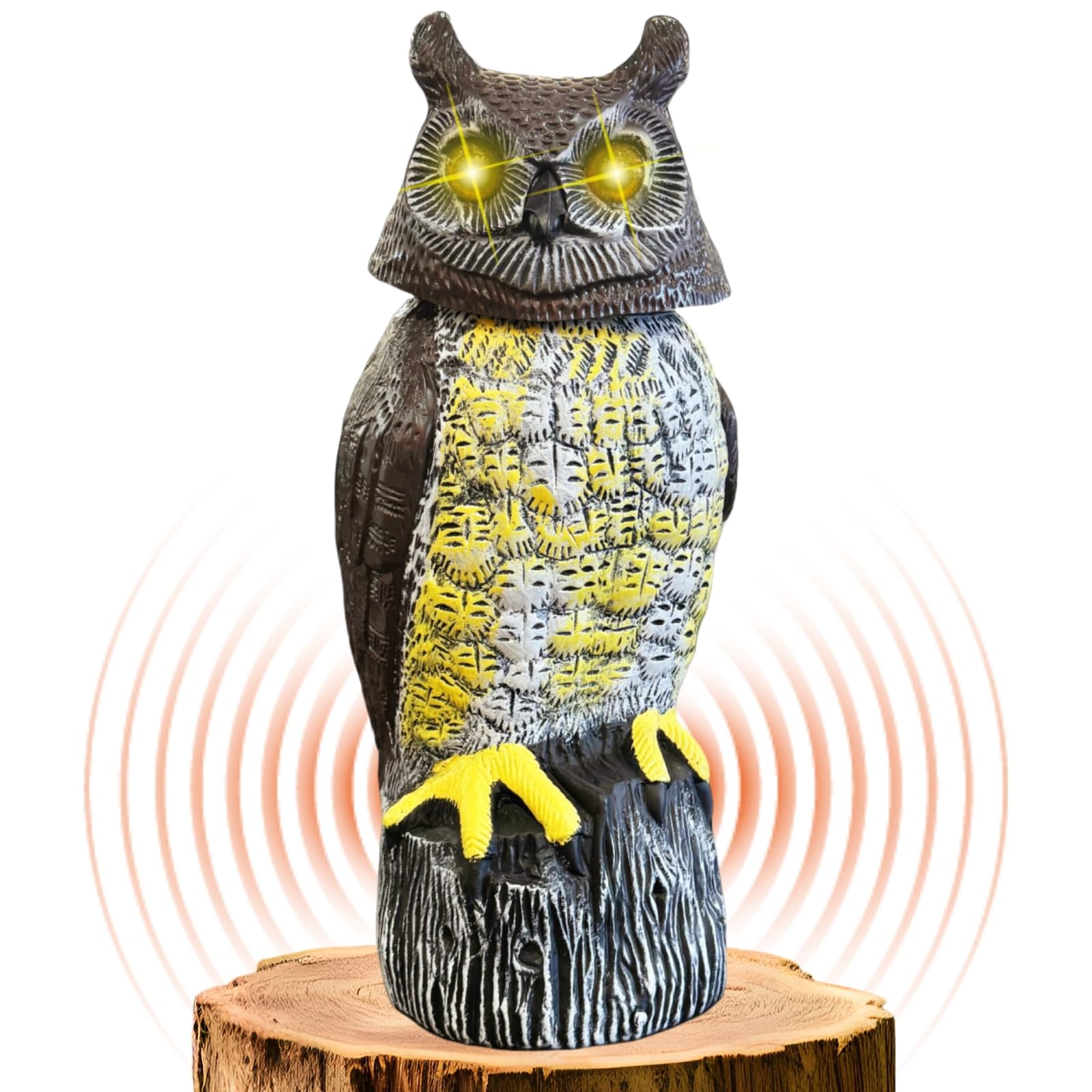 - Solar Powered Owl with Motion Detection, Silent Mode, Flashing Eyes, Rotatable Head and Realistic Hoots, Plastic Owl Decoration for Home, Garden, Patio and Fence