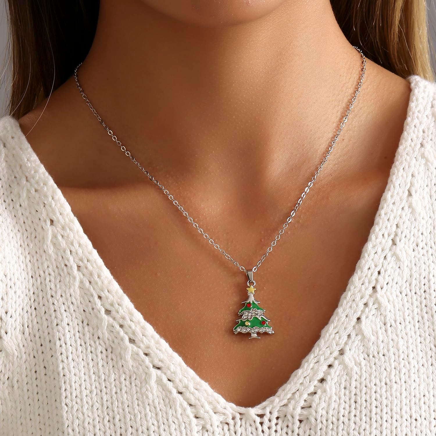 Stars Christmas Tree Pendant Necklace for Women Sweet Christmas Bell Santa Collarbone Chain Snowflake Apple Necklace for Friends Christmas Gift - Image 7