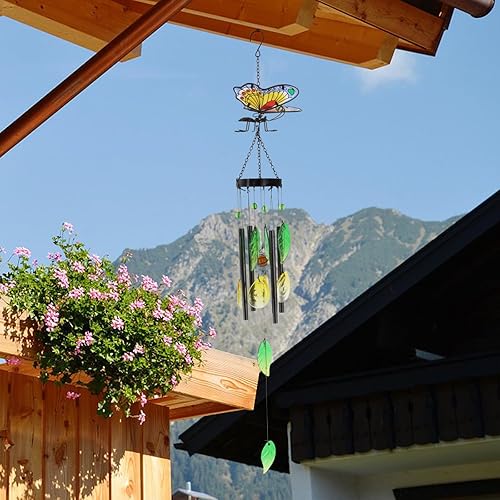 Miniatura 7 de Campanillas de viento de mariposa para tubos de metal exteriores, campanillas de viento de vidrio, decoraciones al aire libre para patio, jardín,