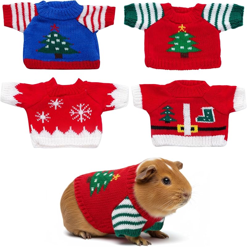 Roupinhas de Natal em Tricô para Pequenos Animais choyaxo, Vermelho, Branco e Verde, Pacote com 4