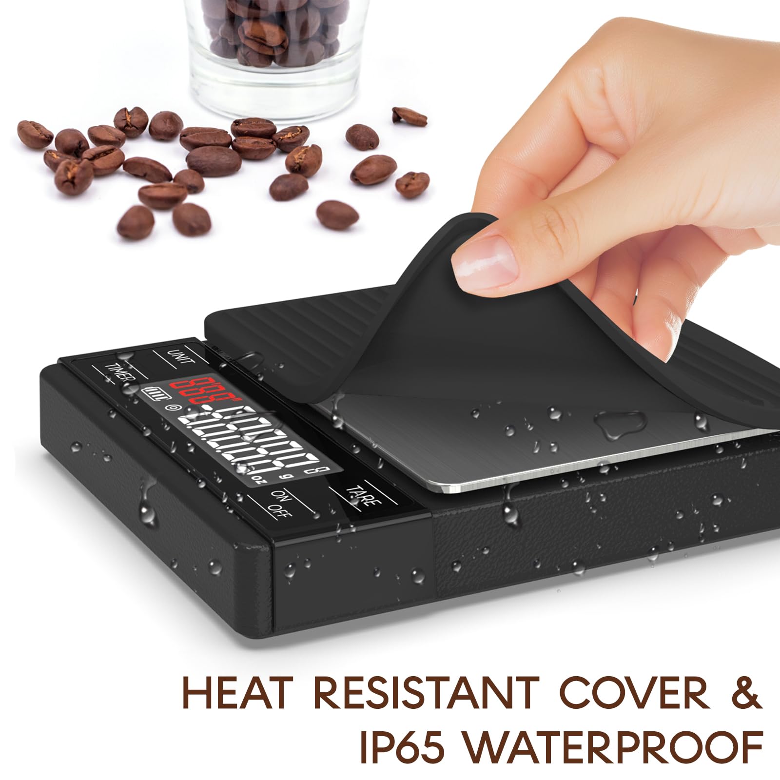 Báscula de café con diseño impermeable IP65, batería recargable por USB de 1000 mAh, báscula de espresso con temporizador de 4.4 lbs/0.00 oz de alta precisión, ideal para preparar y verter café 7