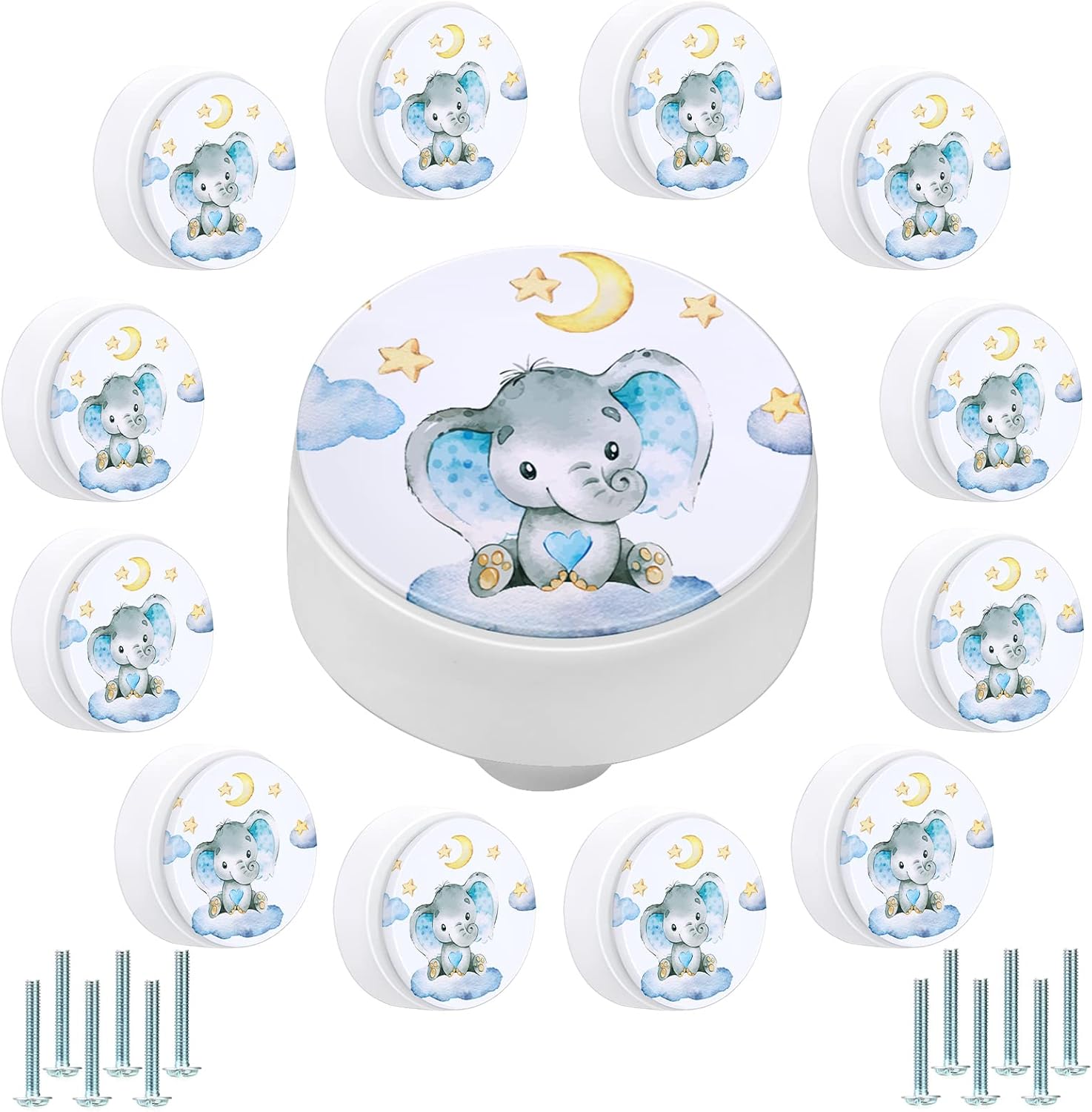 Unittype 12 Pcs Baby Elephant Dresser Knobs Round Soft Rubber Drawer