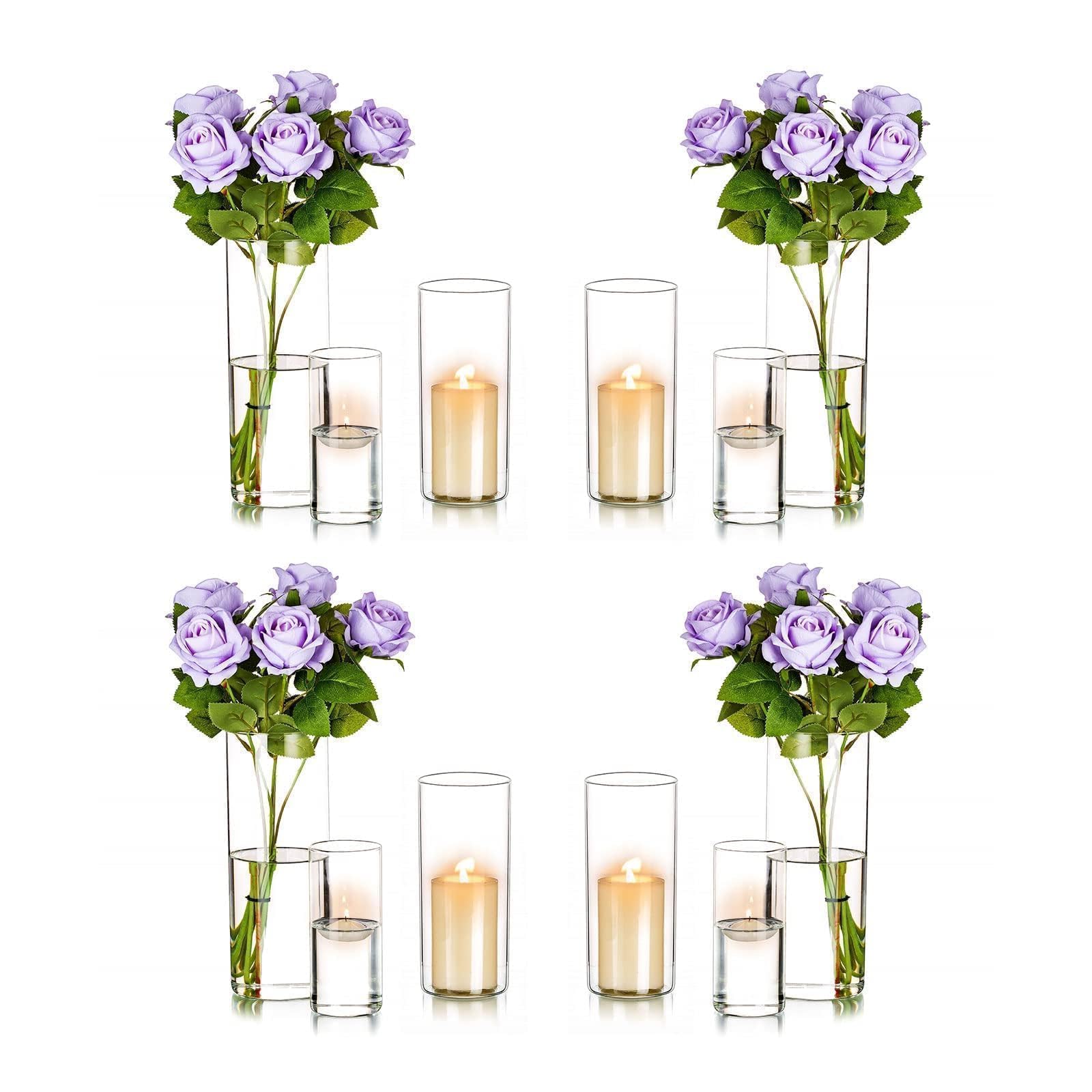 Romadedi Portavelas de cristal para boda, juego de 12 unidades, cilindro transparente, 15/20/25 cm | Vasos para velas flotantes, decoración de mesa, mesa de comedor, fiesta, sala de estar, exterior