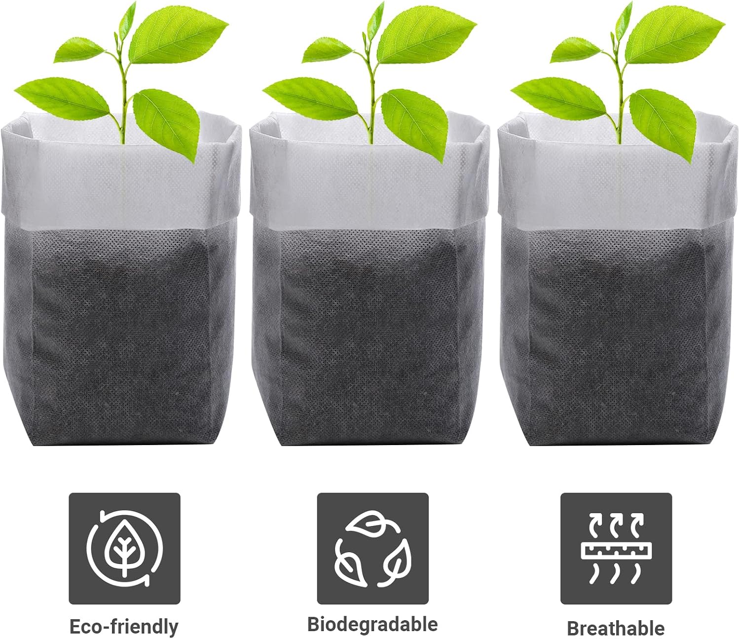 GREANER 100PCS Seedling Nursery Bags, 7.8x13.7 inches Biodegradable Non-Woven Fabric Plant Grow Bags, Seeding Starter Container Pouch for Vegetables, Flowers, Fruits, Trees, Indoors and Outdoors Use image 4