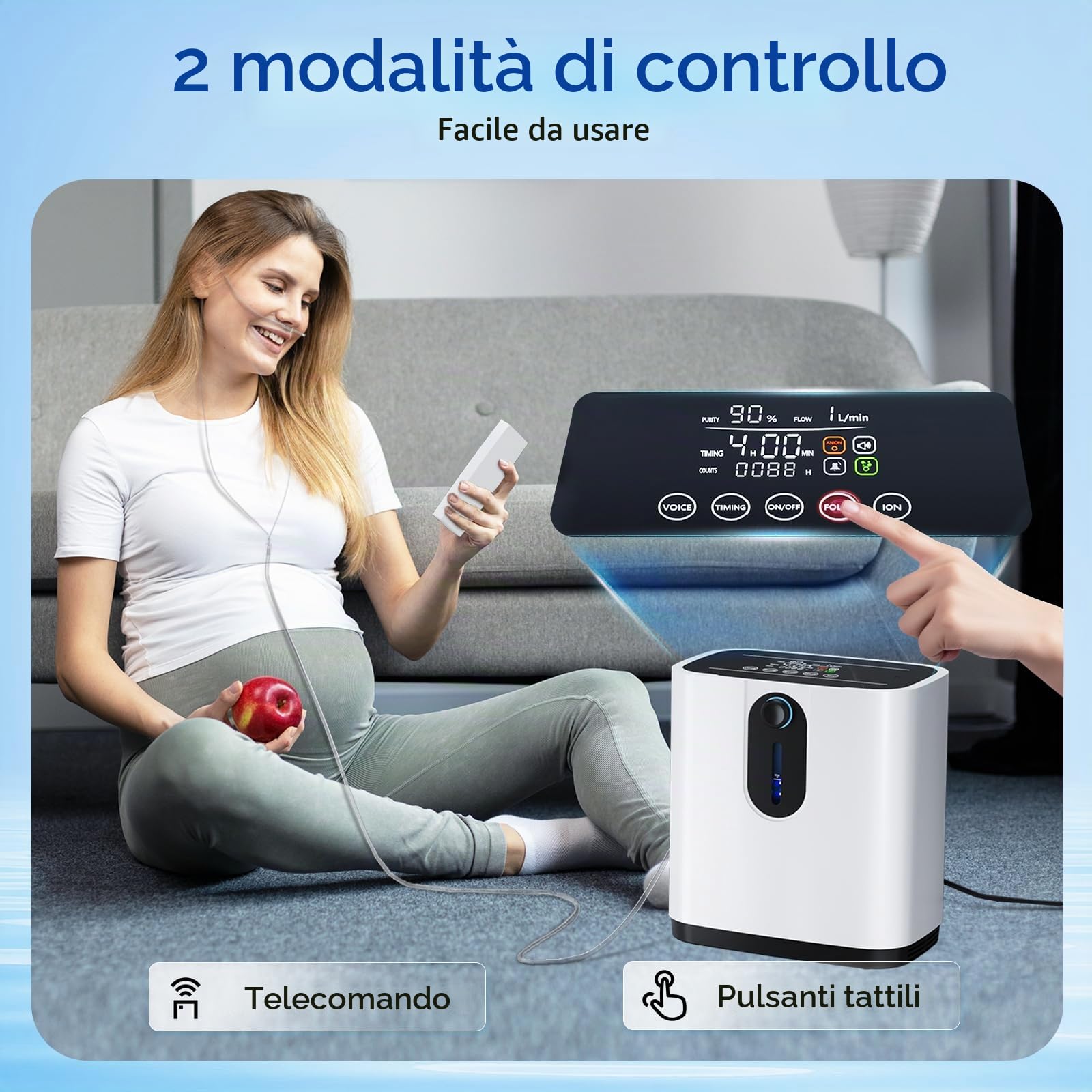 Concentratore di ossigeno portatile per la casa,Concentratore di ossigeno Xandoril,93%±3%, 1-7L/min,Doppio utilizzo di telecomando e touchscreen, <45 dB a basso rumore