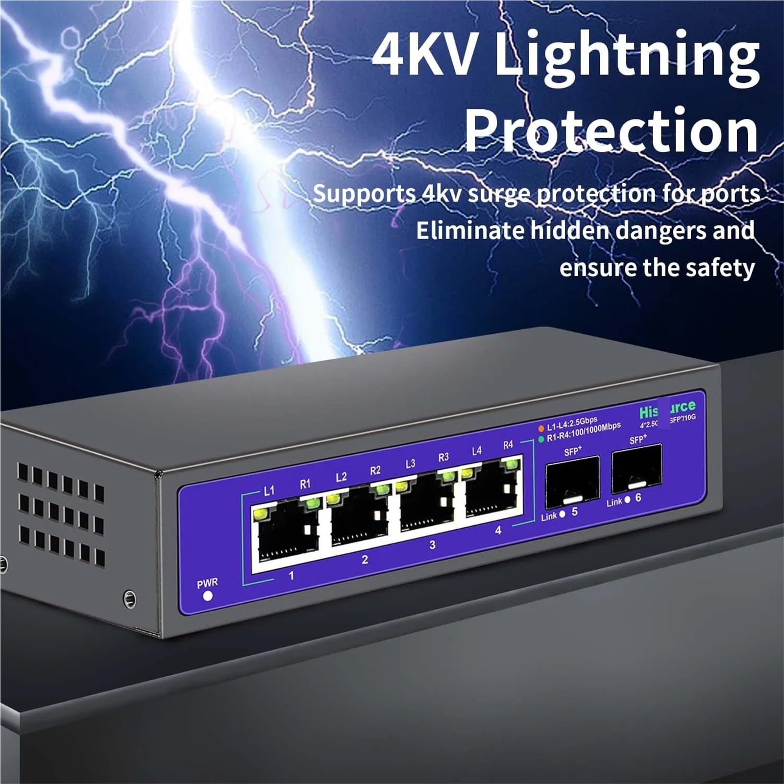 Commutateur Ethernet 2,5 Gbit/s 4 ports 2500 Mbps Commutateur réseau 2 ports 10 G SFP+ Hub Internet Splitter Plug and Play (Plug and Play)