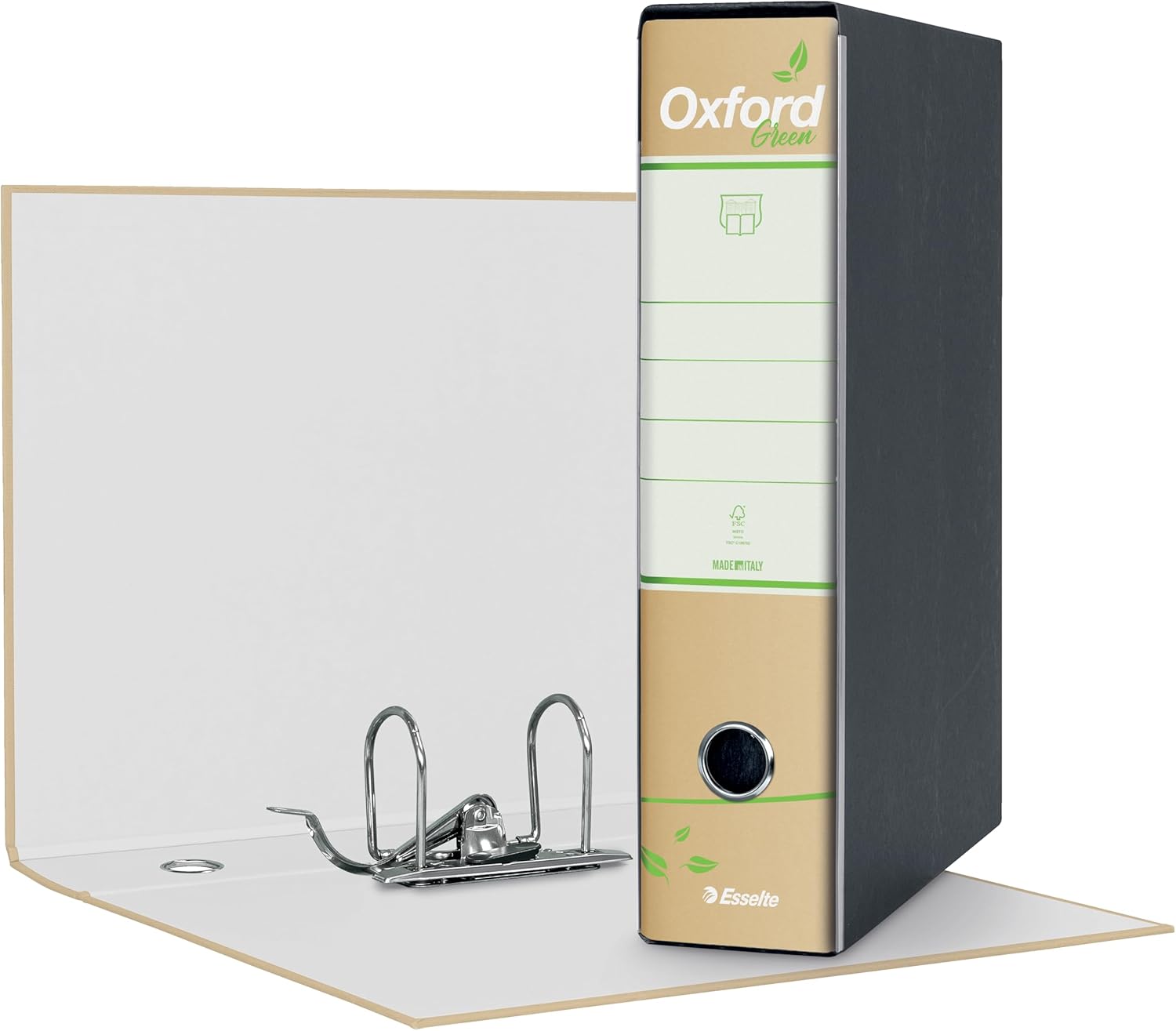 Esselte Oxford Green G85 Recorder with Case, with Lever Mechanism No.1 in Protocol Format (23 x 33 cm) with 8 cm Spine, 100% Recycled Paper, Havana, Pack of 3, 3 Pieces, 390785054