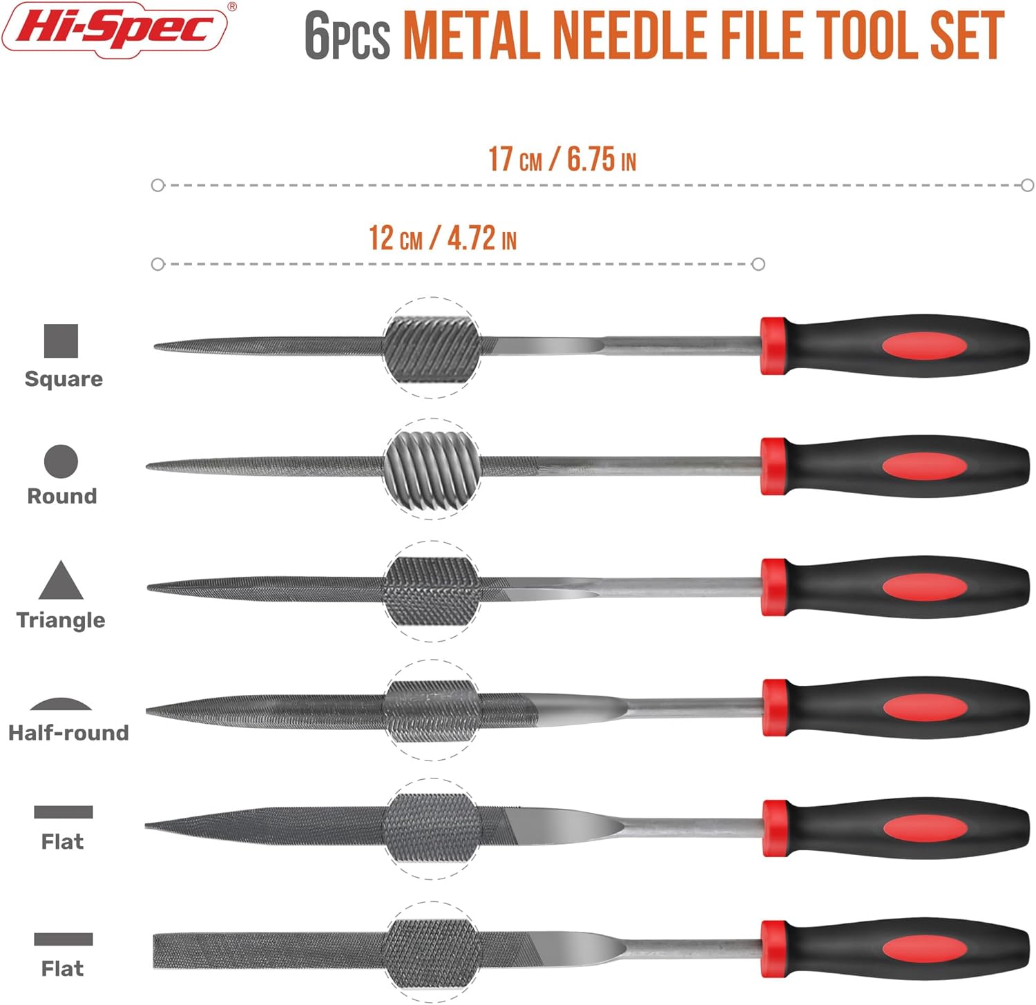 Hi-Spec 6pc Metal Small Needle Hand File Tool Set Kit. Fine Micro Steel Files. Flat, Half, Round & Triangle for Crafts, Metal & Wood Work.
