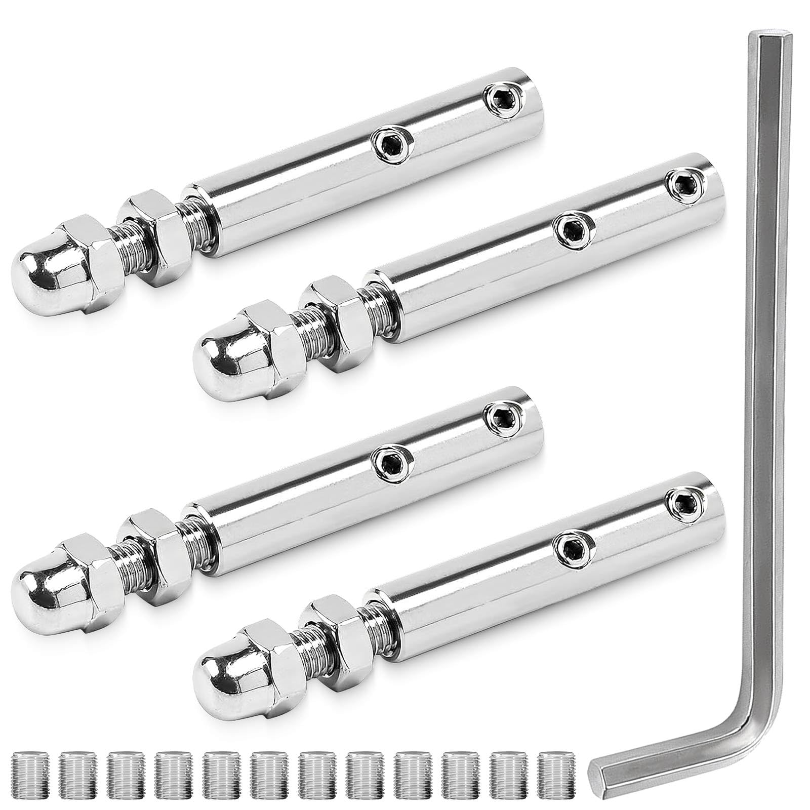 Serre Cable Acier,Tendeur Cable Inox Trou Boulons en Serre Cables 4mm,4 Pièce Serre-Câbles Métallique avec M5 Hexagone Vis Clé,Fils Clips de Corde de Serrage pour Balustrade Fixation