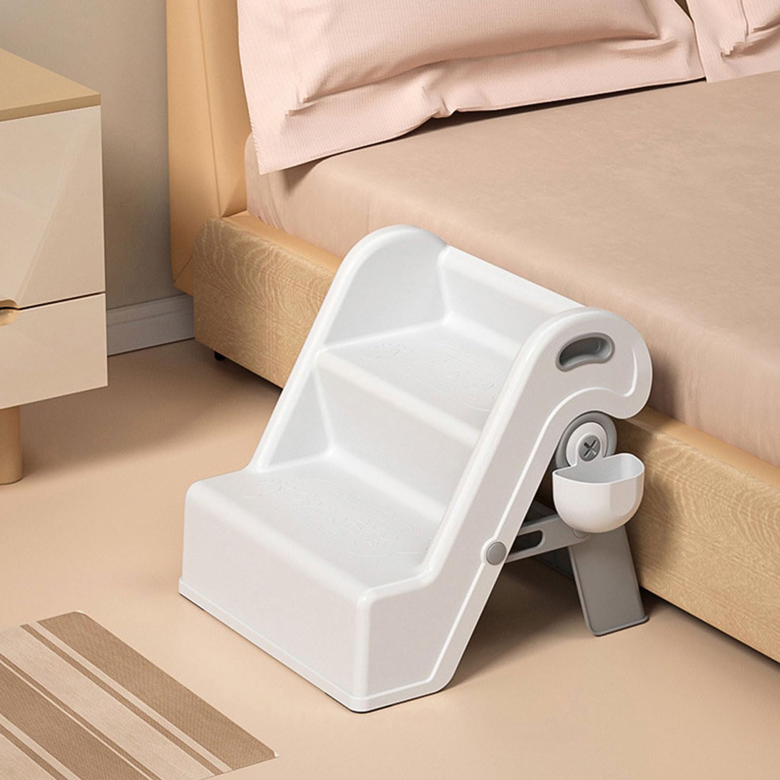 2-Stufen-Badezimmerhocker für mit Seitlichen Körben für das Töpfchentraining. Tritthocker für Kinderutensilien. Material: Kunststoff (Weiß)