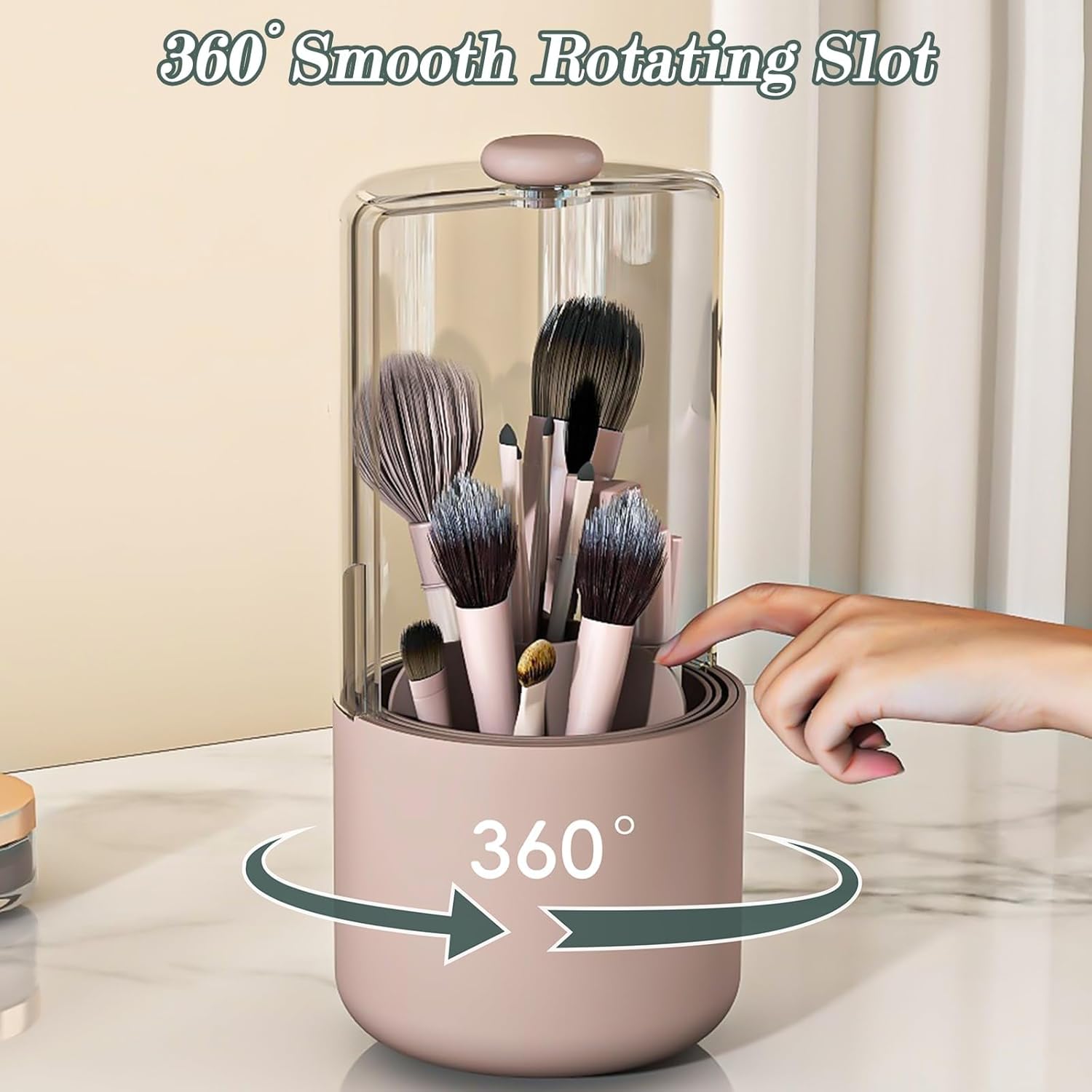 360 Degree Rotating Makeup Brush and Toothbrush Holder with Cover Storage Container for Bathroom Toothbrush Organizer