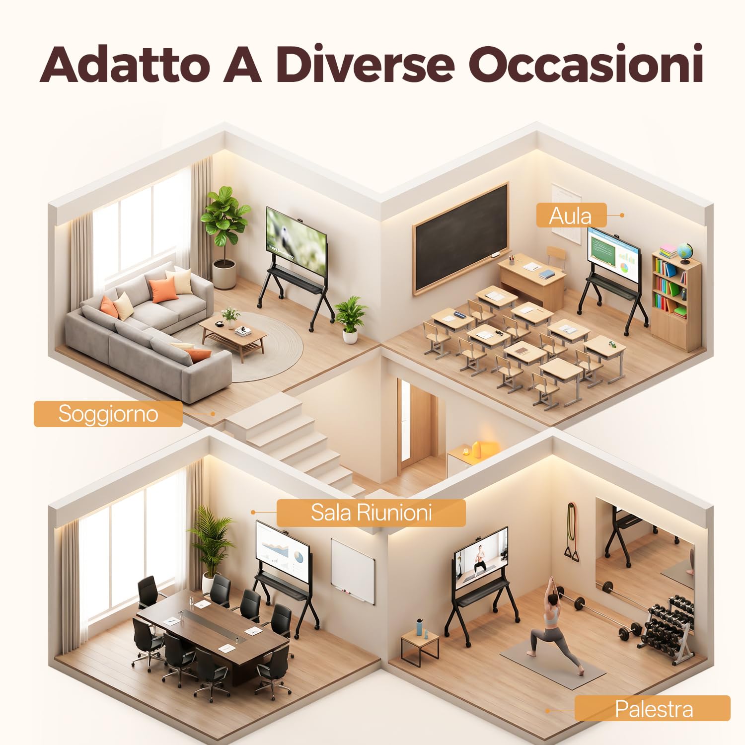 JAV Smart Board Stand con Ruote per Lavagna Interattiva 47-65 Pollici Supporto Mobile, Ideale per Uffici e Aule Moderni