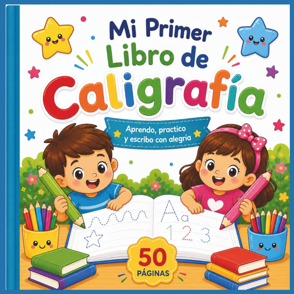 Mi primer libro de caligrafía: Letras • Palabras • Números • Actividades 50 páginas para aprender y divertirse escribiendo