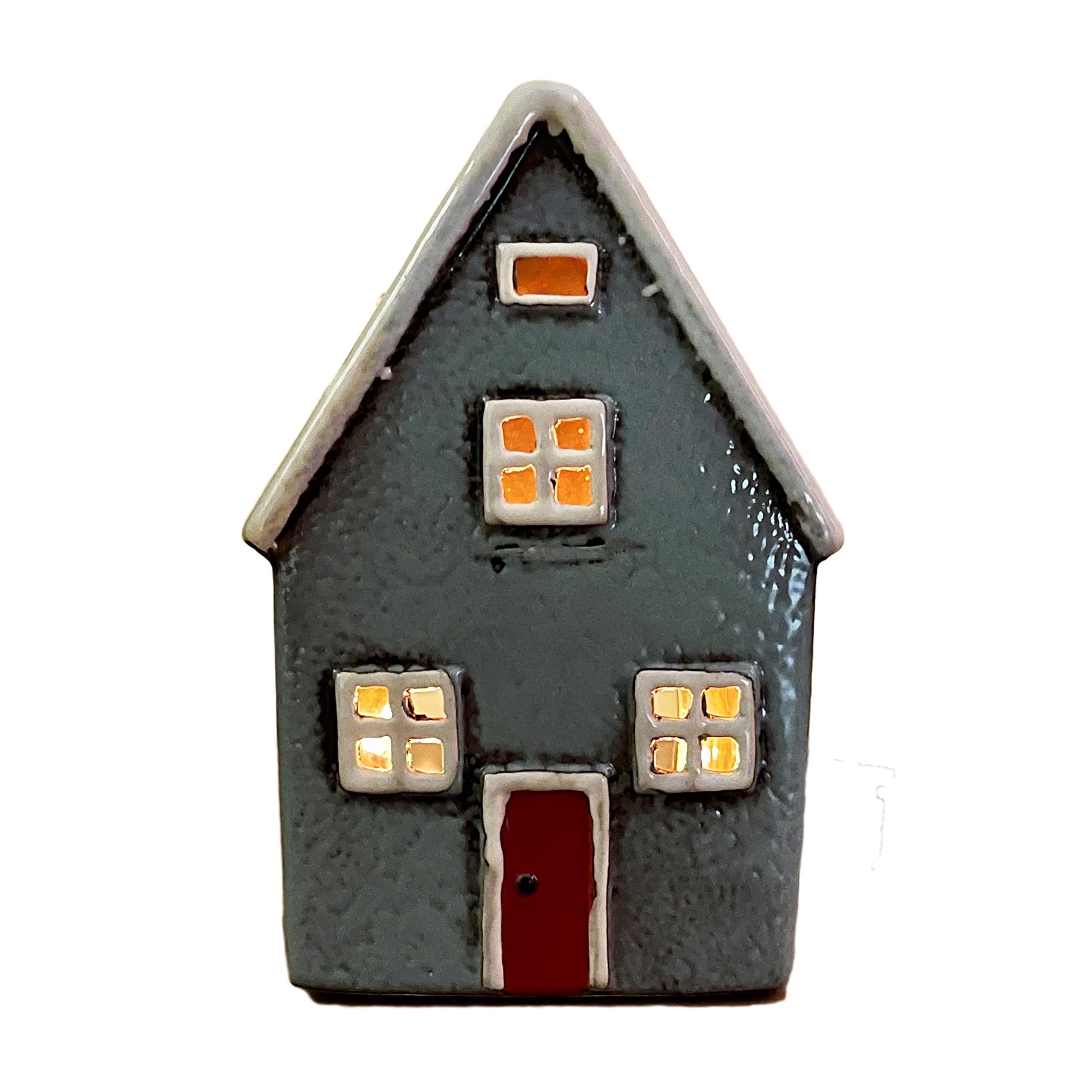 Darthome Grey Ceramic Village Cottage House Home Pottery Ornament Tea Light Candle Holder