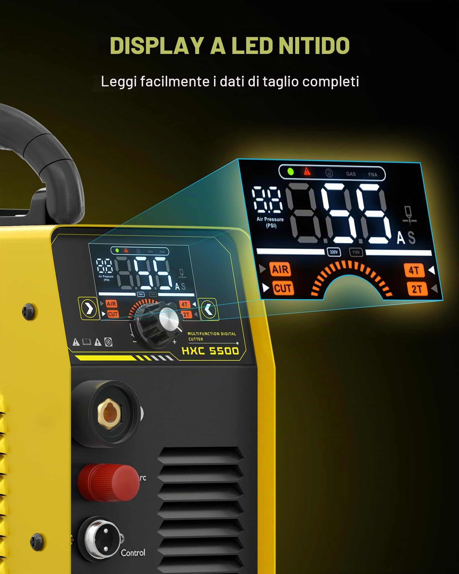 HAXIAOER Taglierina al Plasma 55A [Grande Display a LED], Non Touch Pilota ARC Tagliatrice al Plasma, PT/2T/4T, Taglio Massimo di 18 mm