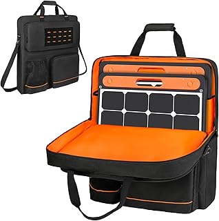 Solar Panel Storage Bag Compatible with Jackery SolarSaga 100X/200W & Anker SOLIX PS100 PS200 - Padded Case for 2 Panels, Shoulder Strap & Multi-Pockets