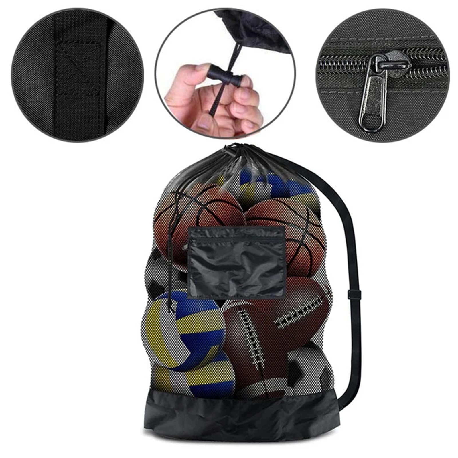 Borsa da calcio in rete 2 pezzi, borsa extra large con coulisse for riporre palloni basket, tasca cerniera, pallavolo e, borse palestra per Palla