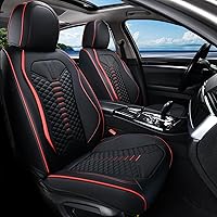Coverado Waterproof Nappa Leather Front Car Seat Covers, 2-Pack Universal Fit for Most Sedans SUVs Trucks, Black & Red, Airbag Compatible