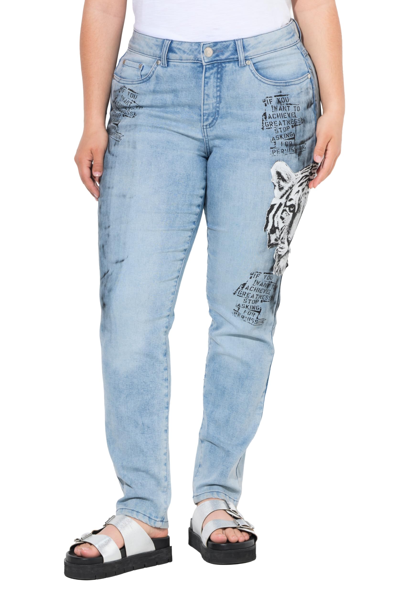 Angel of Style Damen große Größen Übergrößen Plus Size Slim-Jeans Emma, Stretchdenim, Leo-Applikation, 5-Pocket 843145
