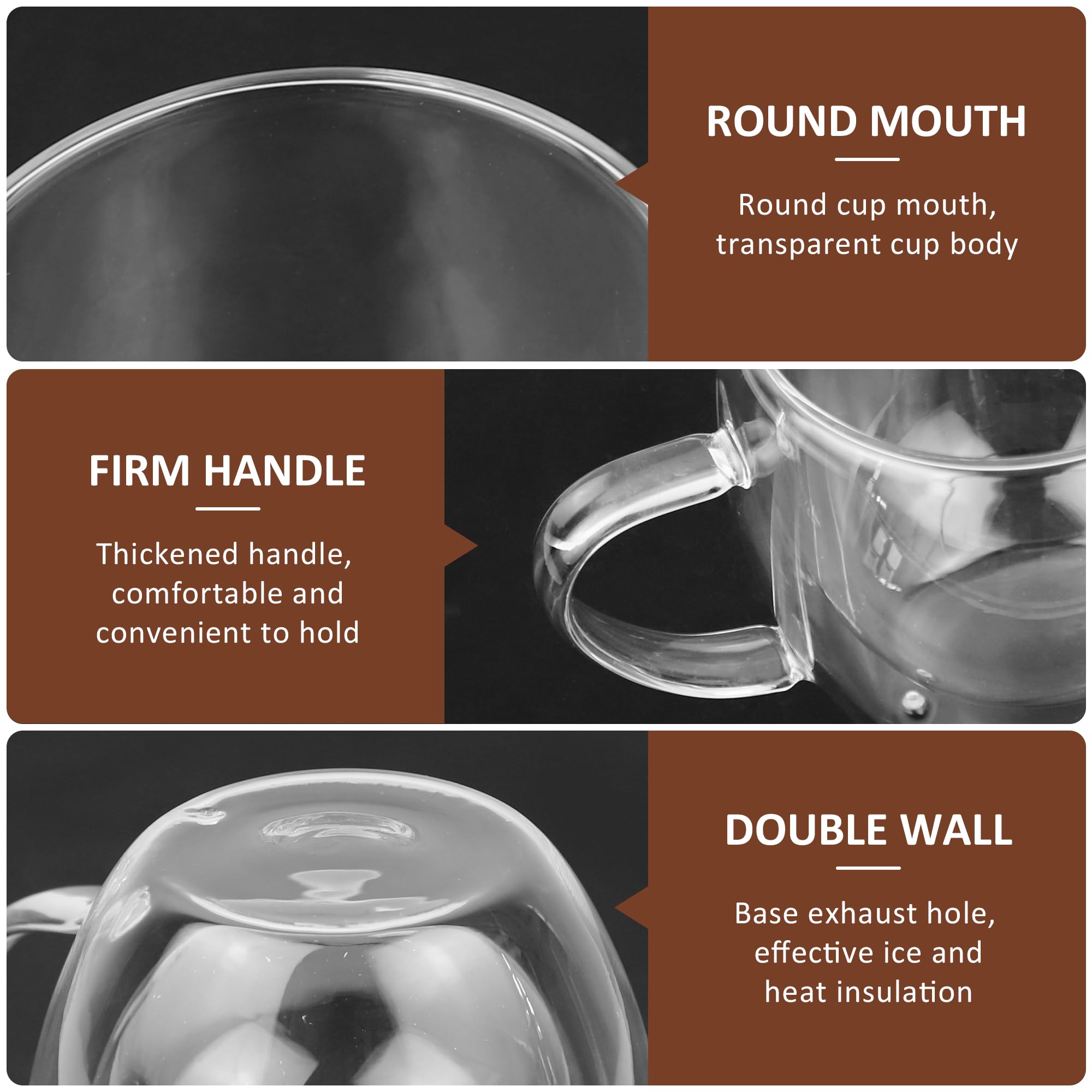 WENLISELL 4 PCS Double Walled Coffee Mug with Handle, 250ml Clear Cappuccino Latte Glasses Mugs - Image 4