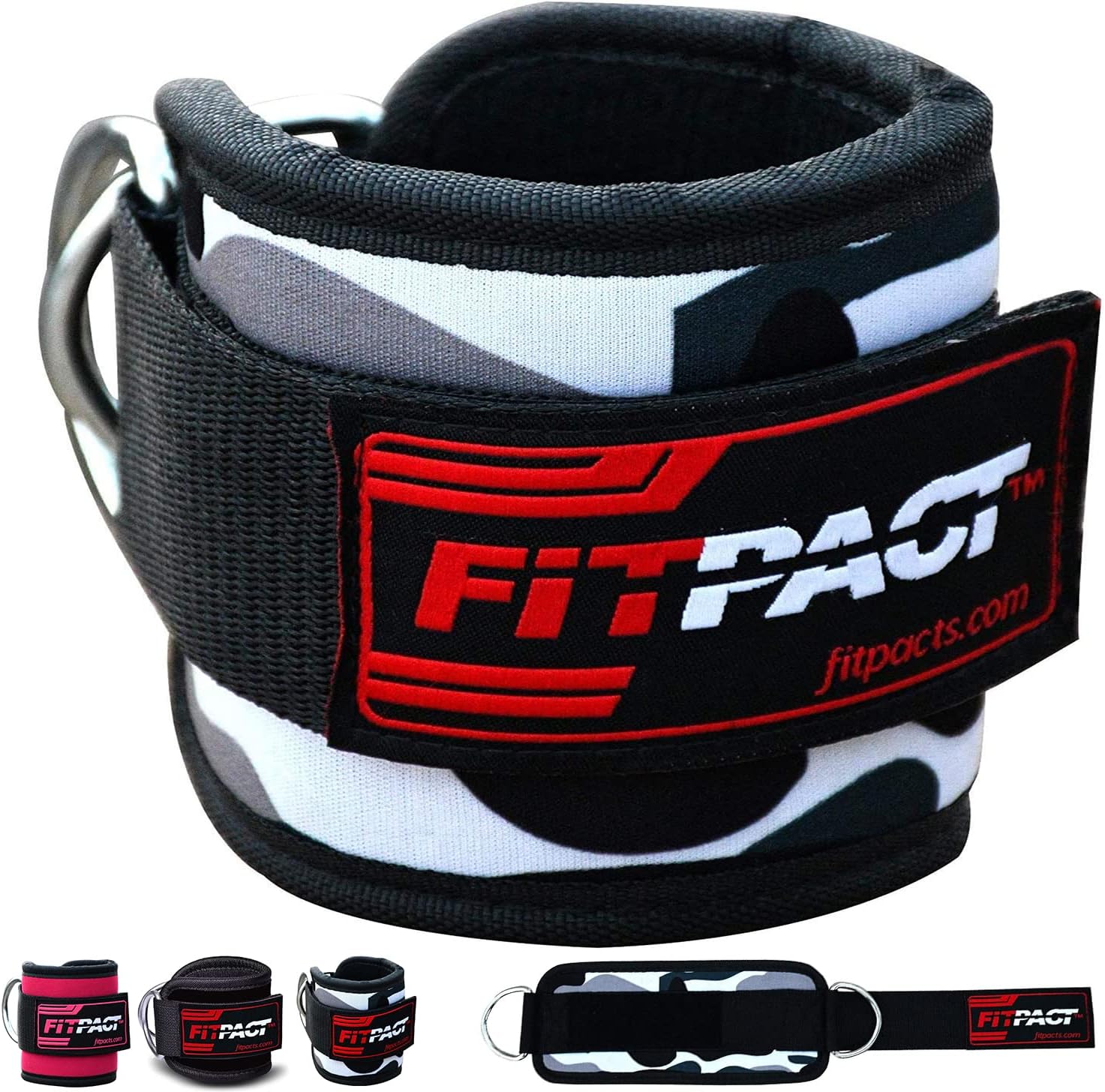 FITPACT Ankle Straps for Cable Machines Resistance Bands Attachment, 7MM Neoprene Padding, Gym Wrist Cuff Women Men Home Fitness, Weight Lifting D-Ring Booty Leg Workout Curls Kickbacks Hip Abductor