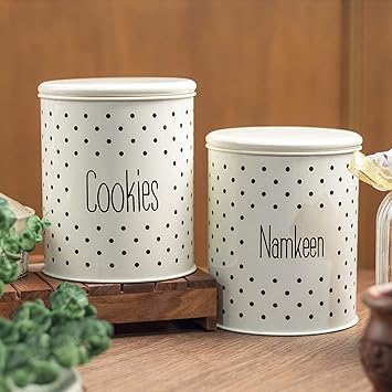 MARKET 99 Stylish Ivory White Cookie & Namkeen Jar Container Set Of 2 For Home & Kitchen Storage Box Dabba 1400 Ml,