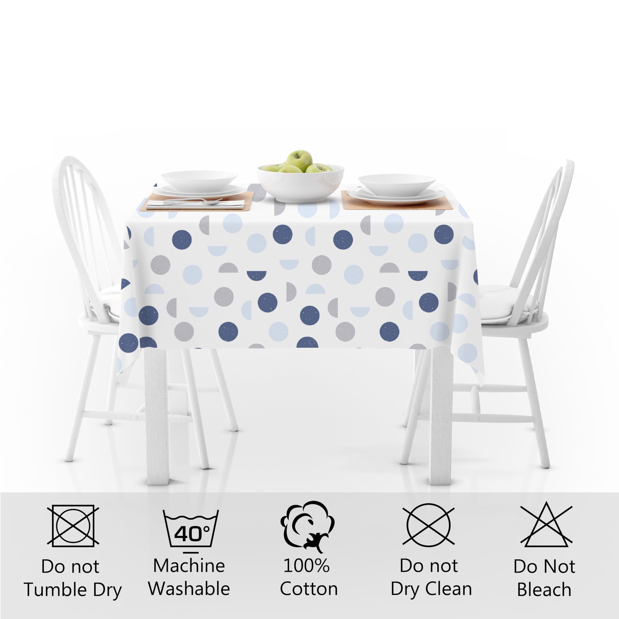 Encasa XO Dining Table Cover, Printed Cotton Tablecloth, Easy Care Blue 1