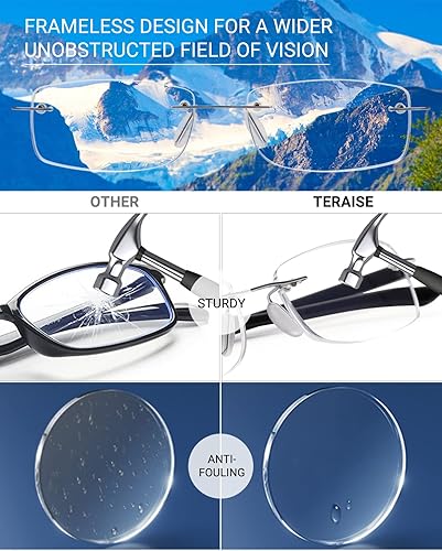 Miniatura 3 de TERAISE Paquete de 2 lentes de lectura sin montura para hombres y mujeres, lentes de lectura con bloqueo de luz azul, ultraligeros sin marco, para