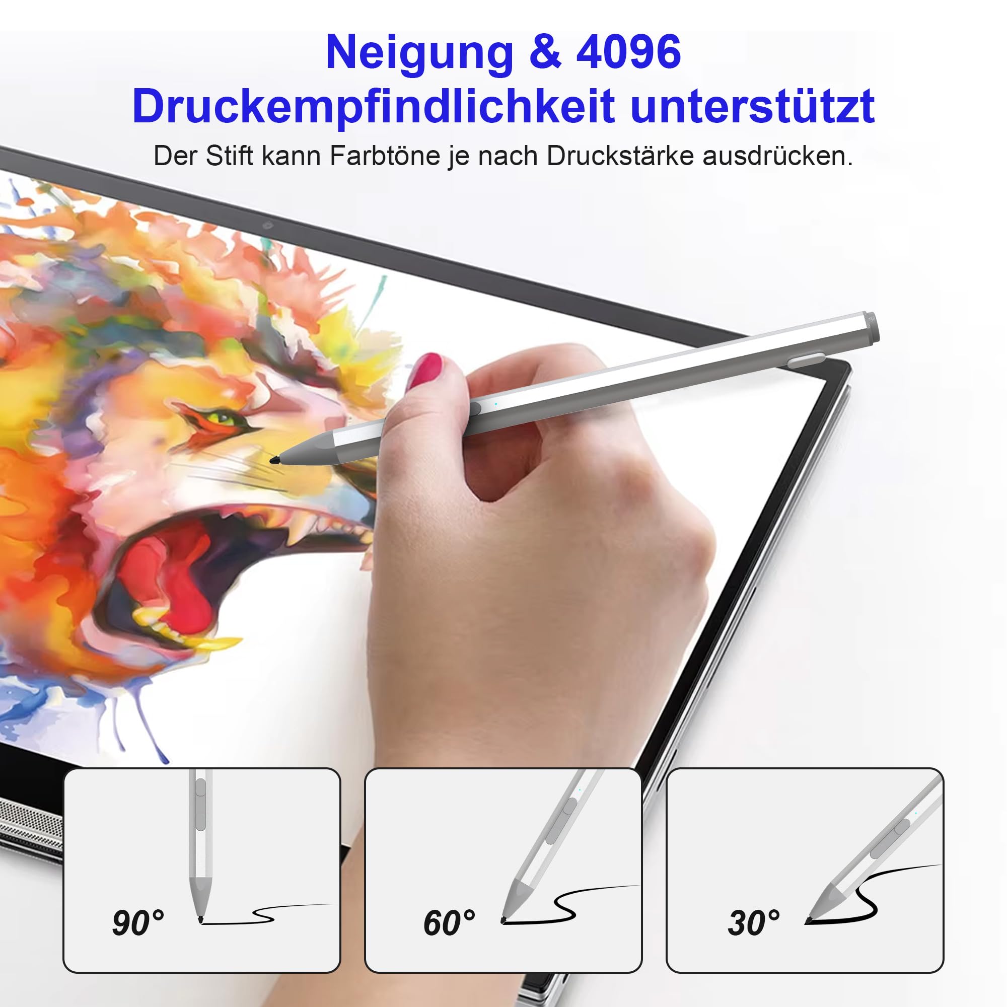 Surface Pen für Surface Pro 12/11AI+PC/11/10/X/9/8/7/7+/6/5/4/3, Surface Book/Laptop/Go/Studio Stift mit Palm Rejection,4096 Druckempfindlichkeit,Magnetisch,4 Spitzen,30min schnelles Aufladen